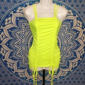 Neon Yellow Ruched Bodycon Dress
